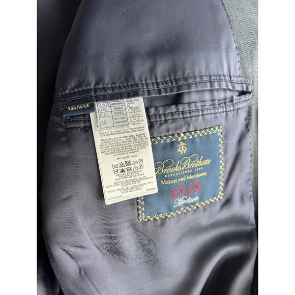 Brooks Brothers Men's Stripe Suit Jacket Wool Long Sleeve Navy Size 48R/W43 - Picture 10 of 16